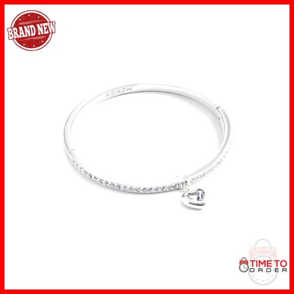 Delicate Hinged Bangle Bracelet Crystal Heart Charm Minimal Elegant Jewelry
